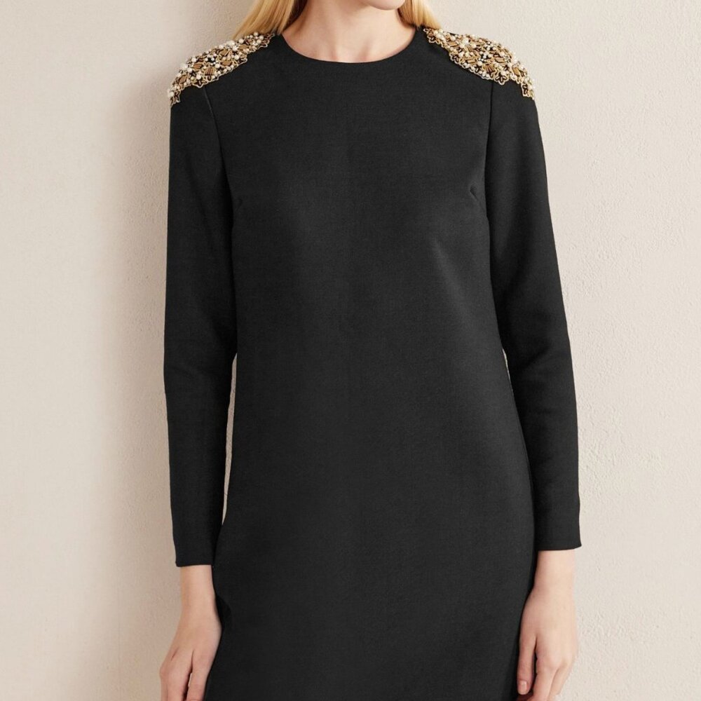 Boden Black Beaded Mini Shift Dress Black Size 16R